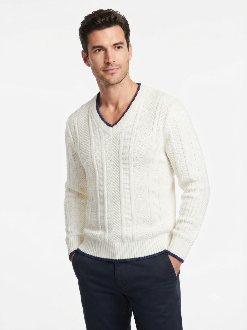 Dunbrooke Distinctive Images Vintage White V-Neck Sweater Medium